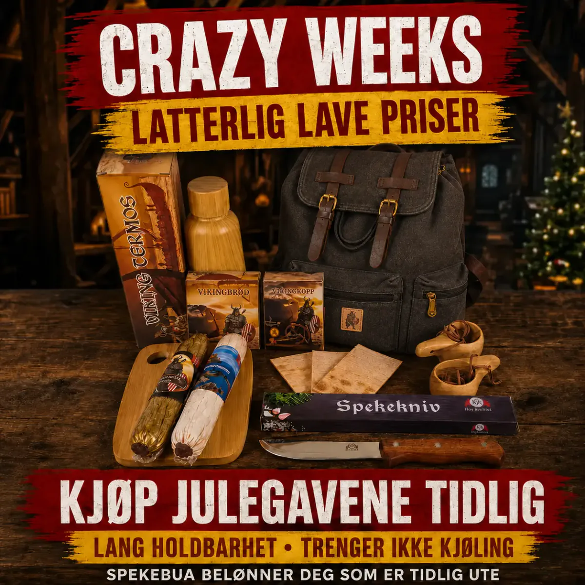 Crazy Weeks Vikingsekk med pølser, snacks og kniv