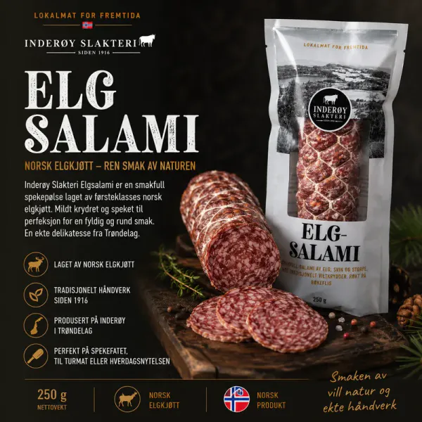 Hovedbilde Inderøy Slakteri Elgsalami 250 g