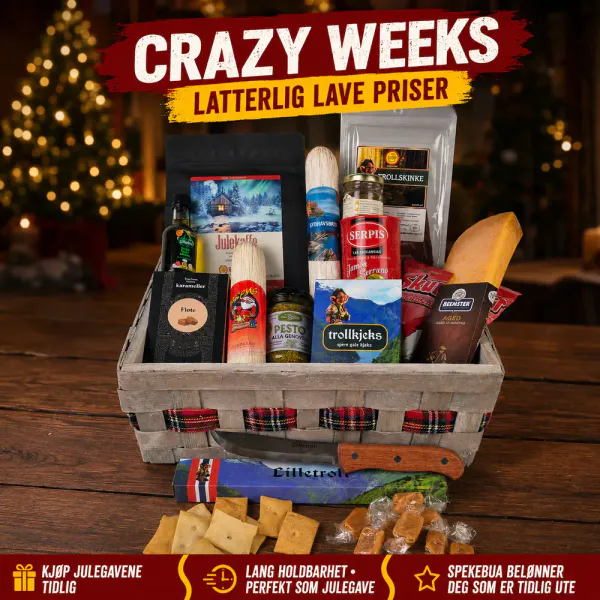 Hovedbilde Crazy Weeks Julekurv med pølser, snacks og kniv